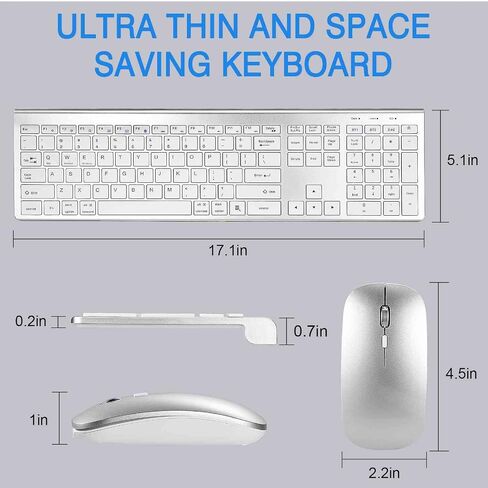 UrbanX Plug and Play Compact Rechargeable Wireless Bluetooth Full Size Keyboard and Mouse Combo for iPad mini (2021) - Windows, macOS, iPadOS, Android, PC, Mac, Laptop, Smartphone, Tablet -Black in Saudi Arabia