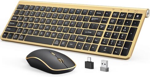 JOYACCESS Black Gold Wireless Keyboard Mouse,Ergonomic Cordless Keyboard with Phone Holder and Wrist Rest, Comfortable and Quiet Wireless Keyboard and Mouse for Laptop,Computer,PC in Kuwait