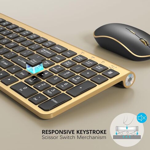 JOYACCESS Black Gold Wireless Keyboard Mouse,Ergonomic Cordless Keyboard with Phone Holder and Wrist Rest, Comfortable and Quiet Wireless Keyboard and Mouse for Laptop,Computer,PC in Kuwait