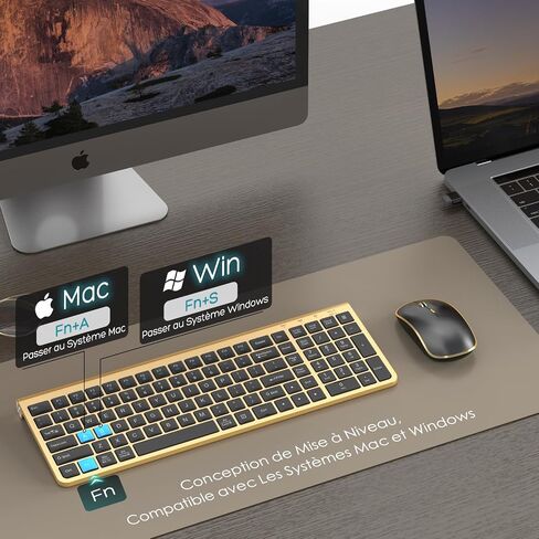JOYACCESS Black Gold Wireless Keyboard Mouse,Ergonomic Cordless Keyboard with Phone Holder and Wrist Rest, Comfortable and Quiet Wireless Keyboard and Mouse for Laptop,Computer,PC in Kuwait