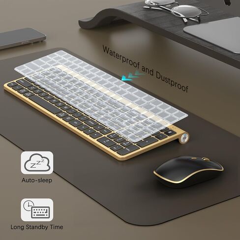 JOYACCESS Black Gold Wireless Keyboard Mouse,Ergonomic Cordless Keyboard with Phone Holder and Wrist Rest, Comfortable and Quiet Wireless Keyboard and Mouse for Laptop,Computer,PC in Kuwait