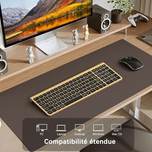 JOYACCESS Black Gold Wireless Keyboard Mouse,Ergonomic Cordless Keyboard with Phone Holder and Wrist Rest, Comfortable and Quiet Wireless Keyboard and Mouse for Laptop,Computer,PC in Kuwait