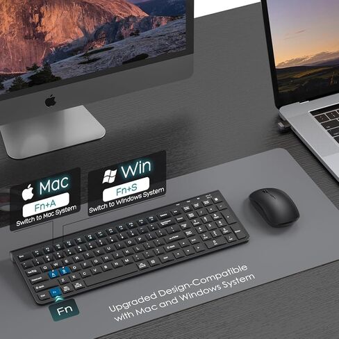 JOYACCESS Black Gold Wireless Keyboard Mouse,Ergonomic Cordless Keyboard with Phone Holder and Wrist Rest, Comfortable and Quiet Wireless Keyboard and Mouse for Laptop,Computer,PC in Kuwait