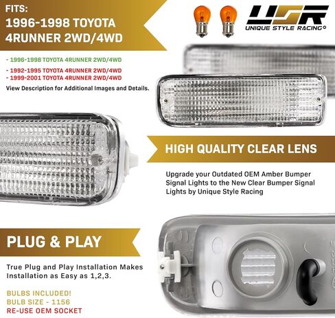 USR 96-02 مصباح خلفي LED 4Runner - مع ترقيات 4 لمبات LED - مجموعة مصابيح خلفية بديلة (يسار + يمين) متوافقة مع 1996-2002 Toyota 4 Runner All TRIMS (عدسة TRD سوداء/مدخنة، التوصيل والتشغيل) in Saudi Arabia