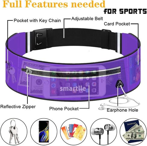 Running Belt Fanny Pack, Adjustable Waist Pack Reflective Fitness Workout Belt Fits with 3 Pouches for All Mobile Phones，Fitness Workout Belt in Running Jogging Hiking Cycling Climbing… in Saudi Arabia
