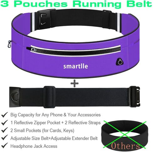 Running Belt Fanny Pack, Adjustable Waist Pack Reflective Fitness Workout Belt Fits with 3 Pouches for All Mobile Phones，Fitness Workout Belt in Running Jogging Hiking Cycling Climbing… in Saudi Arabia