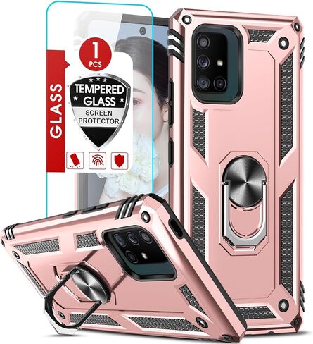 LeYi for Samsung Galaxy A71 5G Phone Case, Samsung A71 Case with Tempered Glass Screen Protectors, Heavy Duty Dual Layer Shockproof Ring Holder Stand Covers Funda para for Android A71 5G, Blue in Kuwait