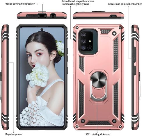 LeYi for Samsung Galaxy A71 5G Phone Case, Samsung A71 Case with Tempered Glass Screen Protectors, Heavy Duty Dual Layer Shockproof Ring Holder Stand Covers Funda para for Android A71 5G, Blue in Kuwait