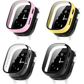 4 Pack Hard PC Case with Tempered Glass Screen Protector Compatible with Xplora X6 Play Kids Smartwatch Bumper Guard Protective Cover Touch Sensitive Film