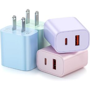 USB C Charger Block, [4 Pack] Dual Port Type C Fast Charging Block 20W USB-C Power Adapter & QC 3.0 USB A Port Type C Wall Charger Plug for iPhone 16/15/14/14 Pro/14 Plus/13/12/11, lPad, Galaxy More