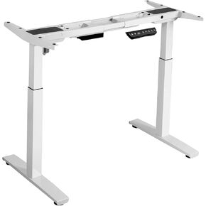 POWERSTONE Electric Sit to Stand Adjustable Desk Frame with Button Controller and Cable Management Tie Durable Connection, White