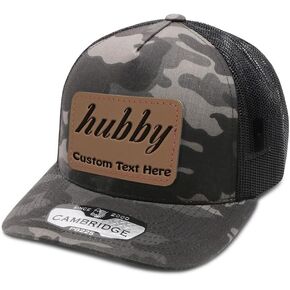 Speedy Pros Engraving Trucker Mesh Cap Hubby Rectangle Leather Patch 5 Panel Hats Snapback Polyester