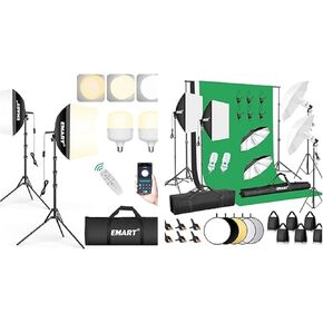 EMART Softbox Photography Lighting Kit, 16"x16" Pull Soft Box, 50W 3000K-6000K LED Bulb with Remote/APP Control+EMART 7 x 10 ft Backdrop Support System with Sand Bag, Photography Lighting Kit with 105