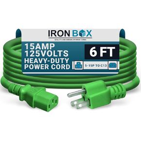 Ironbox Electric - شاقة 5-15p إلى C13 سلك الطاقة - 3 Prong 15a 125V 14/3 SJT PC Cable - سلك للكمبيوتر ، الشاشة ، مضخم الصوت ، مكبر للصوت - كابل لإمدادات الطاقة - (أسود 10 أقدام)
