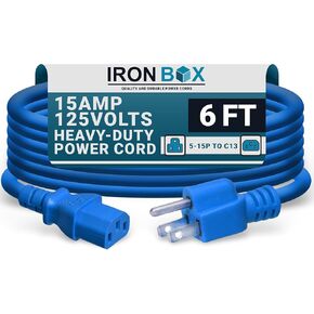 IronBox Electric - Heavy-Duty 5-15P to C13 Power Cord - 3 Prong 15A 125V 14/3 SJT PC Cable - Cord for Computer, Monitor, Subwoofer, Amplifier - Cable for Power Supply - (Black 5 Foot) in Kuwait