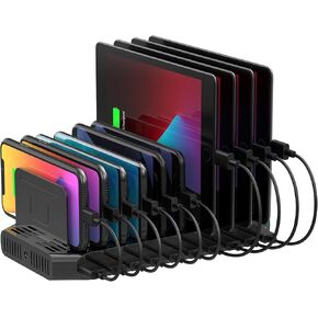 محطة شحن Unitek USB ، 10 منافذ USB سريعة شحن محطة إرساء الشحن ومقاطعات قابلة للتعديل ، منظم شاحن متعدد الأجهزة متوافق مع iPad ، iPhone ، الكمبيوتر اللوحي والهاتف الخلوي