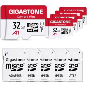 GIGASTONE 32GB Micro SD Card 5-Pack, MicroSDHC Memory Cards for Security Cameras, Wyze Cam, Roku, Full HD Video Recording, UHS-I U1 A1 Class 10, up to 90MB/s, with Adapter