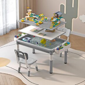 Ybaiwana Toddler Table and Chair Set, Height Adjustable Kids Table and Chair Set of 4, 47.2''L x 23.6''W Toddler Table for Reading, Drawing, Eating, for Girls & Boys Ages Over 3, Burlywood in Kuwait