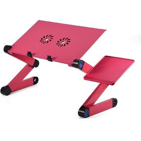 360° Adjustable Foldable Laptop Desk Table Stand Holder with Dual Cooling Fan and Mouse Base, for Laptops up to 17 Inches (Rose Red)