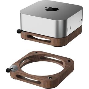 Mac Mini M4/M4 Pro 2024 Mount,Desktop Accessories for The Latest Apple Mac Mini M4/M4 Pro 2024, Upgraded Cooling Stand,Natural Black Walnut Base, Optimized Design for The New Power Switch.