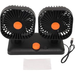 Car Fan, 12V 24V Compact Car Dual Head USB Powered Fan Quiet Portable Auto Efficient Cooling Fan for Vehicles Home Bedroom Use