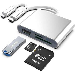2-in-1 USB-C + Micro USB to SD & TF Memory Card Reader Adapter for iPad Camera, Dual Connector Card Reader with Windows/Mac OS/Linux,for Type C/Android Phones,Samsung/iPad/Huawei/Pixel/LG-Plug&Play