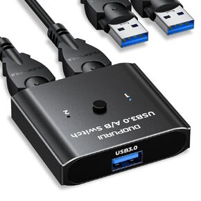 USB 3.0 Switch 2 in 1 Out / 1 in 2 Out Bi-Directional,USB Switcher 2 Computers Share Printer Keyboard Mouse Scanner,Printer Splitter for 2 Computers with 2 USB3.0 Cables (USB3.0)
