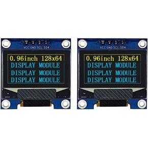 0.96" OLED Display Module I2C IIC Serial 128X64 SSD1306 LCD Screen VCC GND SCL SDA (2 Pack, Yellow Blue)
