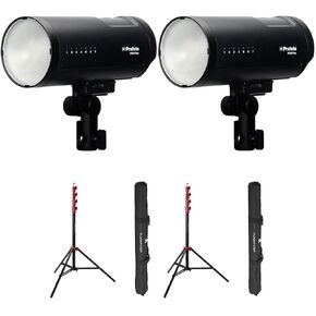 Profoto B10X Plus Off Camera Flash Duo Kit, Bundle with Flashpoint Pro Air-Cushioned Heavy-Duty Light Stands, Red/9.5'
