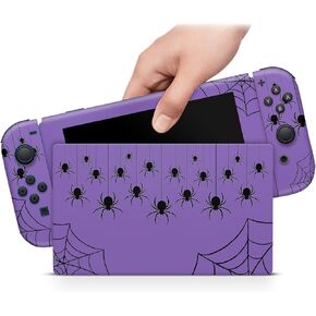 ZOOMHITSKINS OLED Switch Skin, Compatible for Switch OLED Skin Wrap, Spider Web Cartoon Cute Black Purple Halloween, 3M Vinyl for Durable & Fit