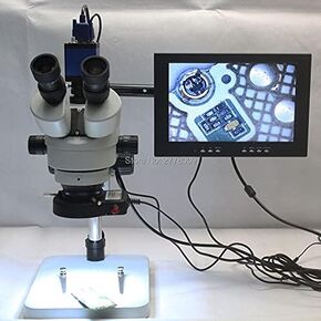 Microscope Trinocular Stereo Microscope 3.5X-90X Continuous Zoom Magnification Full HD 2.0MP VGA Camera LED Light Source 10-inch Monitor (Without Monitor 7X 45X (add 0.7X 2X))