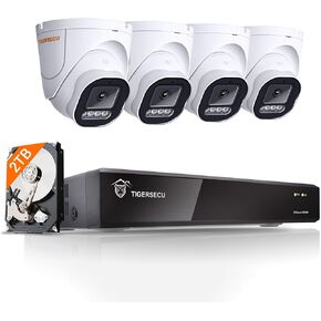 نظام كاميرا أمان من Tigersecu 5MP 8CH مع اكتشاف الحركة ، ومراقبة DVR والمراقبة في الهواء الطلق 4 × 5MP (2560 × 1920) كاميرات CCTV واسعة الزاوية ، IP66 ، رؤية ليلة 100 قدم ، محرك أقراص ثابتة 2 تيرابايت 2 تيرابايت