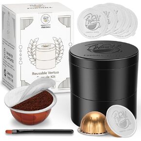 طقم قابلة لإعادة الاستخدام لقرون Nespresso Vertuo ، 50 PCS Lids Foil Seal Lids ، Holder & Brush - لإعادة تعبئة Nespresso Vertuo/Vertuoline ، مجموعة أدوات الكبسولات القابلة لإعادة التعبئة