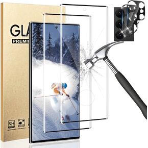 2 Pack Galaxy S22 Ultra Tempered Glass Screen Protector, 2Pakc Camera Lens Film 9H Hardness 3D Fulll Coverage Case Friendly Compatible with UltraSonic Fingerprint for Galaxy S22 Ultra 6.8 Inch