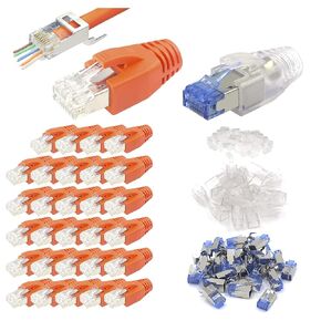VCELINK (Gen 2 30-Pack Cat6a/Cat7 RJ45 Pass Through connectors Bundle with (Gen 1) 25-Pack CAT6A/CAT7 Shielded RJ45 Plug Ethernet Connector