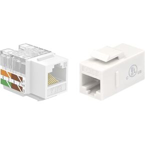VCE 25-Pack RJ45 Cat6 Keystone Jack 90 Degree Inserts Bundle with 25-Pack CAT6 RJ45 Keystone Couplers-White
