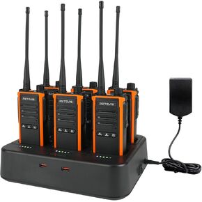 Retevis C5B 5W IP67 Waterproof Walkie Talkies Long Range, 1800mAh Battery, 6-Way Charger, Group Call, Heavy Duty 2 Way Radios for Construction, Warehouse, Logistics (6 Pack)
