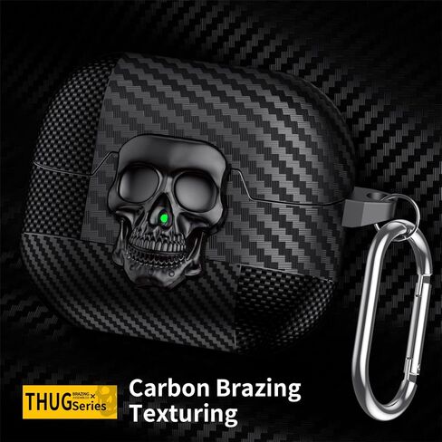 YSNZAQ Skull Design Case for Samsung Galaxy Buds3 / Buds3 Pro with Carabiner, Cool Carbon Fiber Grain Military-Grade Shockproof Earphone Case with Secure Lock Clip for Galaxy Buds 3 Pro KLT Black in Saudi Arabia
