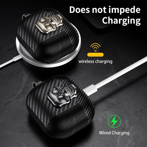 YSNZAQ Skull Design Case for Samsung Galaxy Buds3 / Buds3 Pro with Carabiner, Cool Carbon Fiber Grain Military-Grade Shockproof Earphone Case with Secure Lock Clip for Galaxy Buds 3 Pro KLT Black in Saudi Arabia