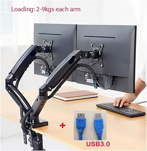 F160 Gas Spring Desktop 17-inch-27-inch Dual Monitor Stand arm Monitor mounting Bracket, Each arm Load-Bearing 2-9 kg(2025 Matte Charcoal) in Saudi Arabia