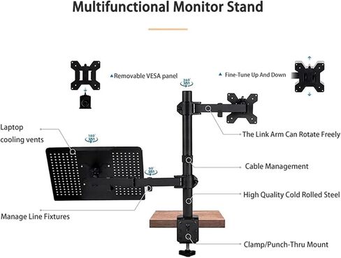 Desktop Computer Stand Mechanical Mounting Bracket for 12" - 32" Monitor Stand + 12" - 17" Laptop Monitor Double Arm Stand(Single Arm) in Saudi Arabia