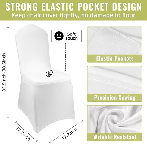 بالونو غطاء كرسي سباندكس ابيض من البوليستر، اغطية كراسي غرفة الطعام وغرفة المعيشة، اغطية واقية لحفلات الزفاف والعطلات والولائم والاحتفالات (36) in Kuwait