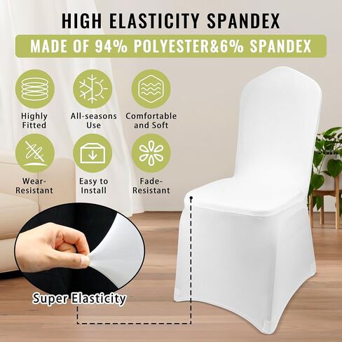 بالونو غطاء كرسي سباندكس ابيض من البوليستر، اغطية كراسي غرفة الطعام وغرفة المعيشة، اغطية واقية لحفلات الزفاف والعطلات والولائم والاحتفالات (36) in Kuwait