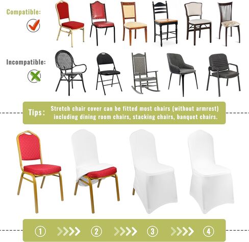 بالونو غطاء كرسي سباندكس ابيض من البوليستر، اغطية كراسي غرفة الطعام وغرفة المعيشة، اغطية واقية لحفلات الزفاف والعطلات والولائم والاحتفالات (36) in Kuwait