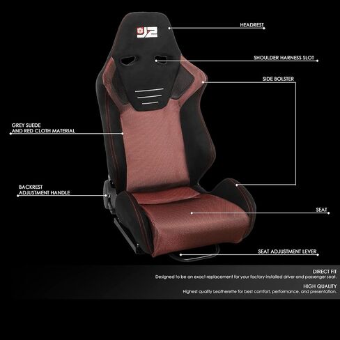 J2 Engineering J2-RS-006-GY Pair of Black Grey Stitching Suede Style Fabric Injection-Molded Foam Universal Racing Seat With Adjustable Glides Side Mount Adapters 35" H X 21" W X 22" D in Saudi Arabia