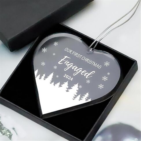 FKOG Heart Shape Glass Our First Christmas Engaged Ornament 2023, Mr & Mrs Couple Engagement Christmas Tree Decoration Ideas Gifts in Kuwait