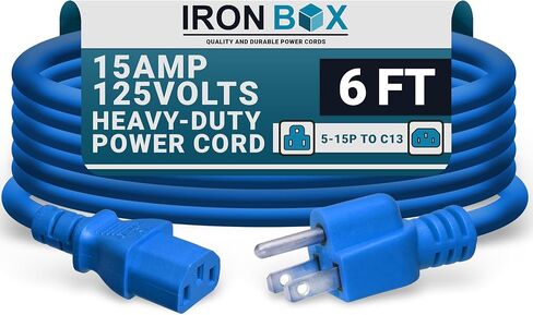 IronBox Electric - Heavy-Duty 5-15P to C13 Power Cord - 3 Prong 15A 125V 14/3 SJT PC Cable - Cord for Computer, Monitor, Subwoofer, Amplifier - Cable for Power Supply - (Black 5 Foot) in Saudi Arabia