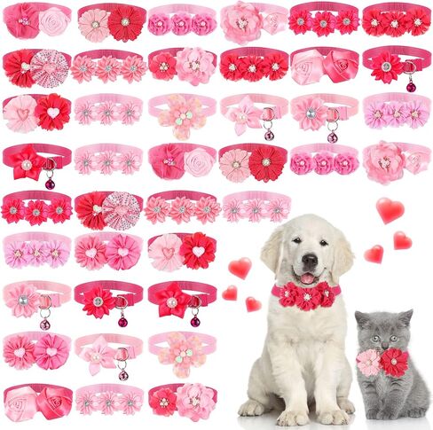 Tudomro 40 Pcs Valentine's Day Dog Collars Pink Dog Collar Adjustable Collar Small Middle Dogs Cats Rose Red Pink Dog Accessories Embellishment Decor for Wedding Party Grooming Pet Collar Accessories in Saudi Arabia