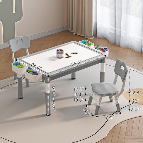 Ybaiwana Toddler Table and Chair Set, Height Adjustable Kids Table and Chairs Set of 4, 47.2''L x 23.6''W Toddler Table for Reading, Drawing, Eating, for Girls & Boys Age 2-10, Burlywood in Kuwait