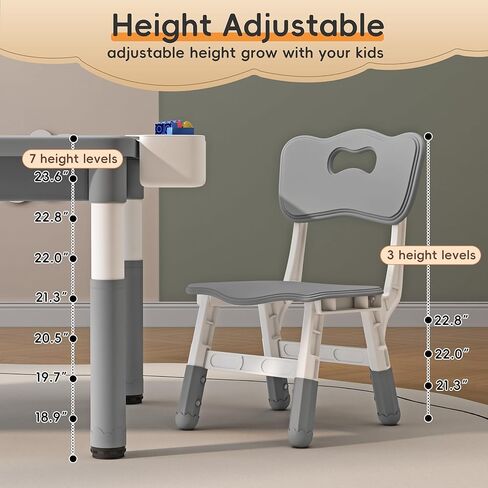 Ybaiwana Toddler Table and Chair Set, Height Adjustable Kids Table and Chairs Set of 4, 47.2''L x 23.6''W Toddler Table for Reading, Drawing, Eating, for Girls & Boys Age 2-10, Burlywood in Kuwait